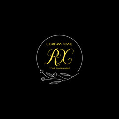 Initial letter RX handwriting with floral frame template