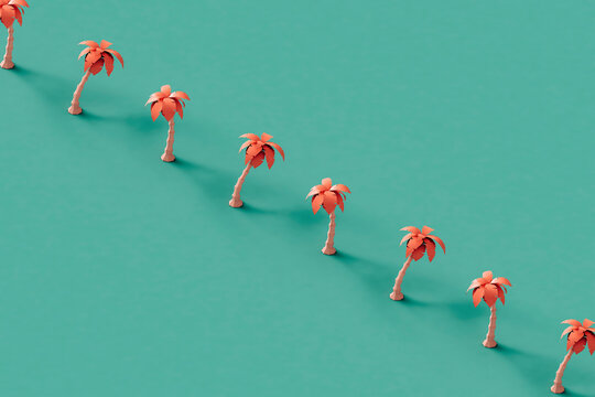 palm trees in a row with copy space. 3d render
