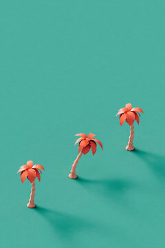 three low poly palm trees with copy space