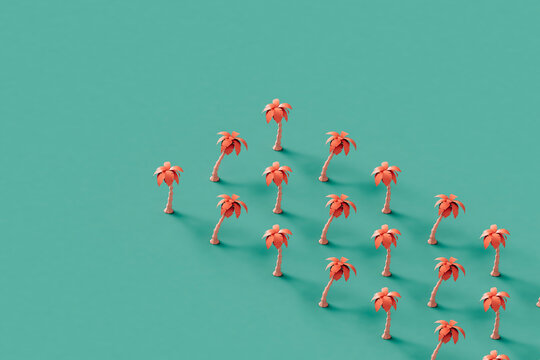 3d render illustration of low poly palm trees 