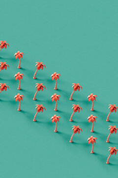 3d render of pink low poly palm trees with copy space