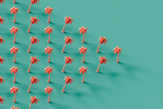 Collection of many low poly palm trees