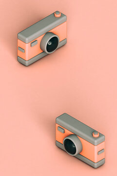 isometric view of two cartoonish cameras