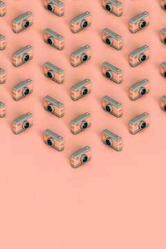 isometric view of many photo cameras. 3d render