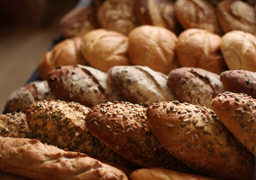 Rows of freshly baked bread