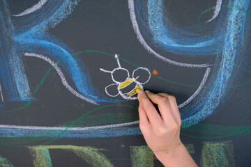 Close up of little girl hands, painting