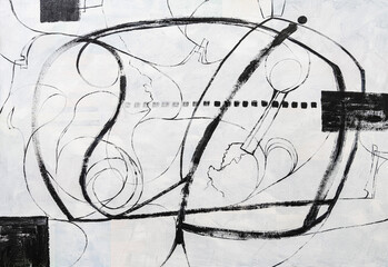 A Monochrome Abstract Calligraphic Design.  Rough brushwork.