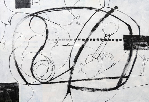A Monochrome Abstract Calligraphic Design.  Rough brushwork.