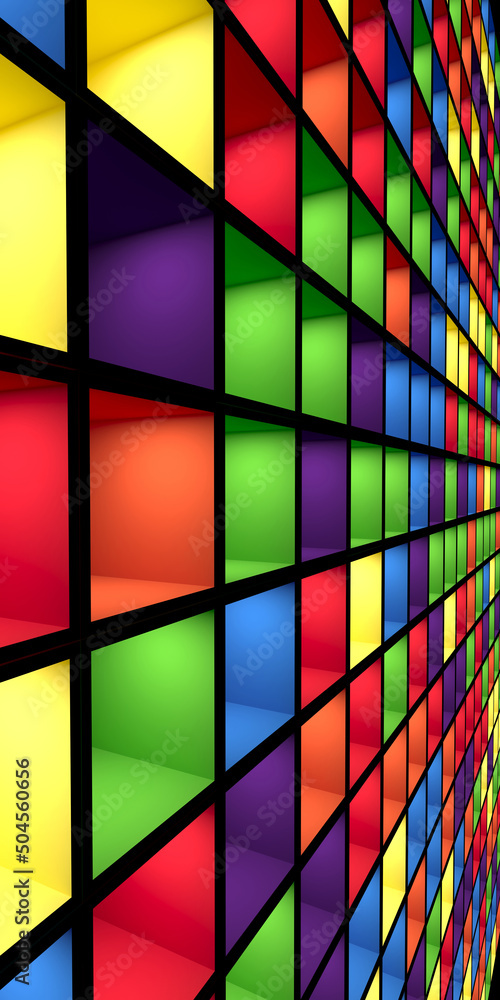 Poster texture and background of multi-colored volumetric figures. design for smartphone.