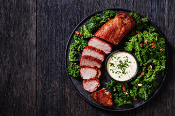 Roast Pork Tenderloin with kale salad and sauce