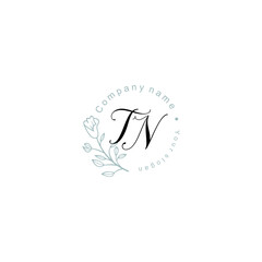 Initial letter TN handwriting with floral frame template