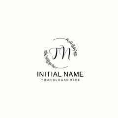 Initial letter TN handwriting with floral frame template