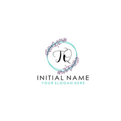 Initial letter TQ handwriting with floral frame template