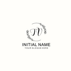 Initial letter TV handwriting with floral frame template
