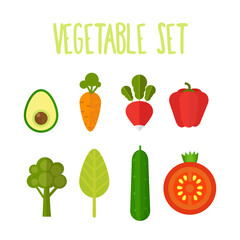 Vector vegetables icons set in flat style