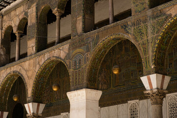 Historic architecture details inside Umayyad Mosque,a.k.a. Great Mosque of Damascus - obrazy, fototapety, plakaty