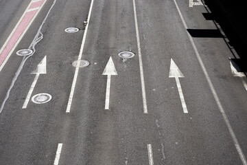 Road markings on asphalt. Traffic regulation in the city