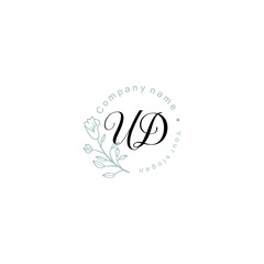 Initial letter UD handwriting with floral frame template