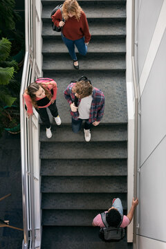 Overhead Of Students Walking The Stairs