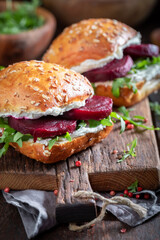 Homemade and delicious sandwich made of fresh vegetables.