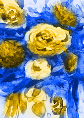 yellow blue watercolors rose bouquet. Ukrainian flowers