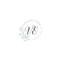 Initial letter VE handwriting with floral frame template