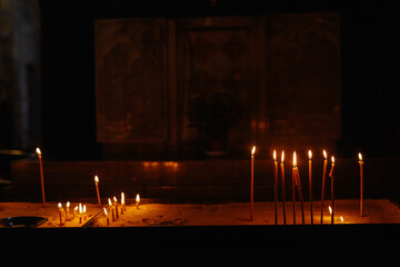 Candles burning in temple during holy days