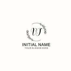 Initial letter VJ handwriting with floral frame template