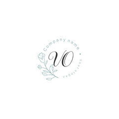 Initial letter VO handwriting with floral frame template