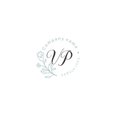 Initial letter VP handwriting with floral frame template