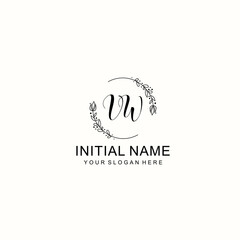Initial letter VW handwriting with floral frame template