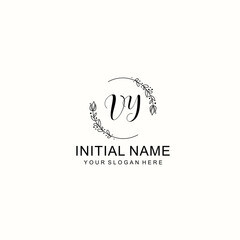 Initial letter VY handwriting with floral frame template