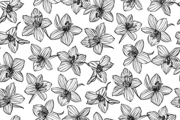 Fototapeta premium Floral seamless background pattern. Botanical illustration hand drawn with flowers and leaves .