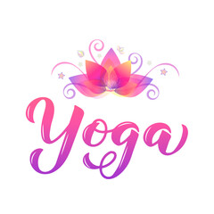 Yoga calligraphy hand lettering. Easy to edit vector template for logo design, banner, typography poster, flyer, sticker, postcard, shirt, etc