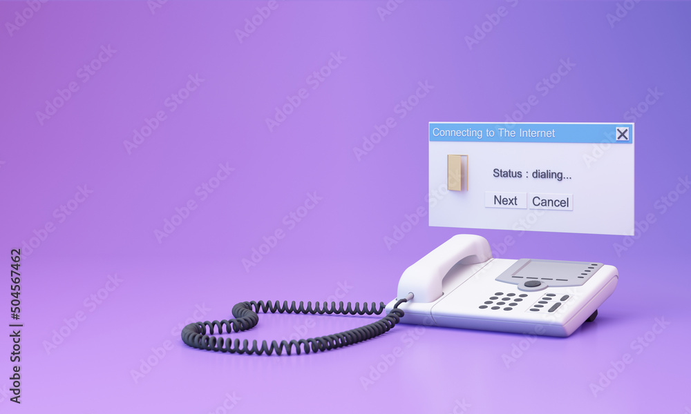 Poster abstract aesthetic background with 90s style system message windows, old vintage home telephone, pop