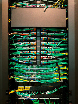 Wires into the back of a data hub.