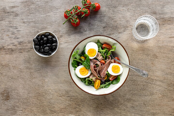 Nicoise salad, great for keto diet dinner.