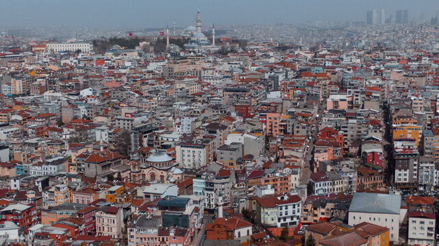 Istanbul neighbourhoods overlooking centre and Hagia Sophia