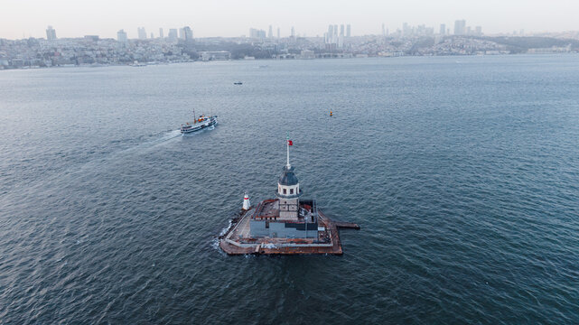 Maiden's Tower drone shot against the cityscape