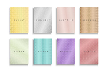 Collection of bright colorful shiny ornamental gradient covers, templates, backgrounds, placards, brochures, banners, flyers and etc. Elegant ornate posters, cards, catalogs. Fashion trendy design