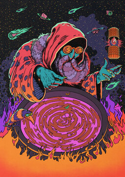 Magician Preparing Potion In Space