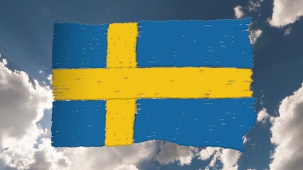 Modellazione  di bandiera Svezia con sfondo cielo