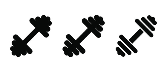 Dumbbell icon. Set of dumbbell icons. Vector illustration. Dumbbells for a sports hall. Black sign design.