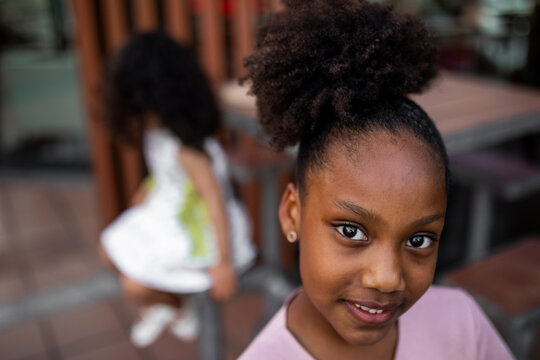 Portrait of black girl with afro hair