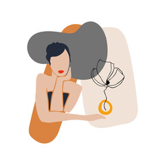 Abstract woman silhouette and abstract decor elements. Minimal contemporary art print. Design for T-shirts, posters, labels, media and social media covers. Vector illustration