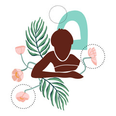 Abstract woman silhouette and abstract decor elements. Minimal contemporary art print. Design for T-shirts, posters, labels, media and social media covers. Vector illustration