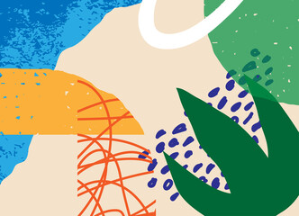 Trendy social media banner template with abstract organic shapes composition in contemporary collage minimal style