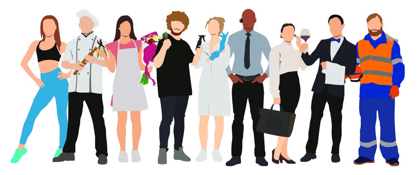 vector illustration set of people with different profession, workers of diverse occupation