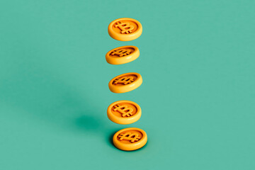 a pile of floating bitcoins
