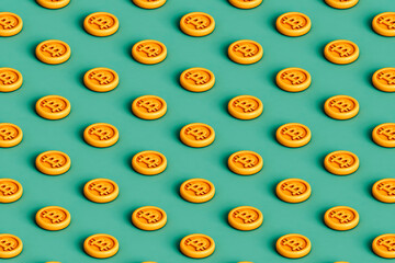 many bitcoins forming a pattern on a blue background